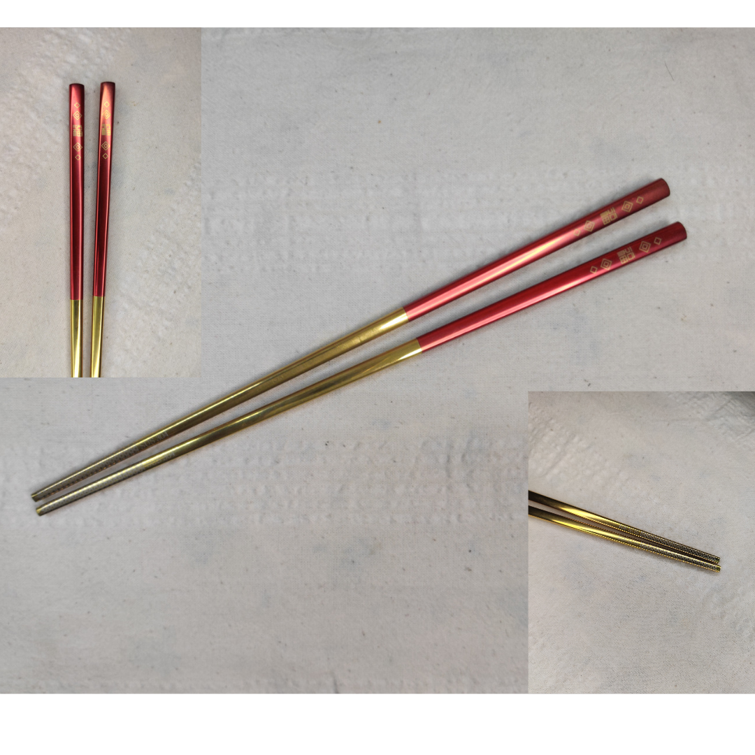 1 Pair Metal Gold plated Chopsticks (RED)