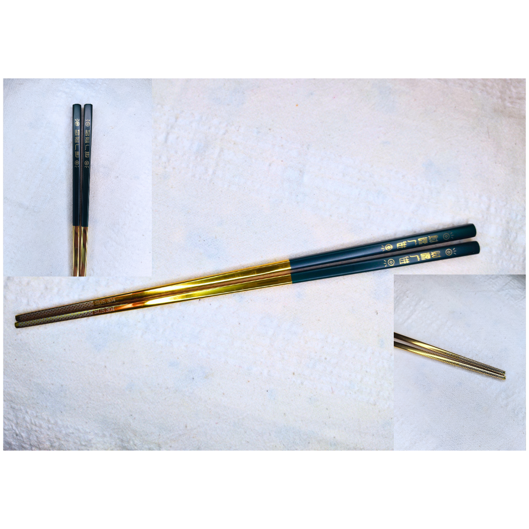 1 Pair Metal Gold plated Chopsticks Green