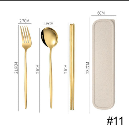 Cutlery Set ( Forks, Spoons & Chopsticks ) 3in1 Stainless Steel Dinnerware With Box (KOREAN)