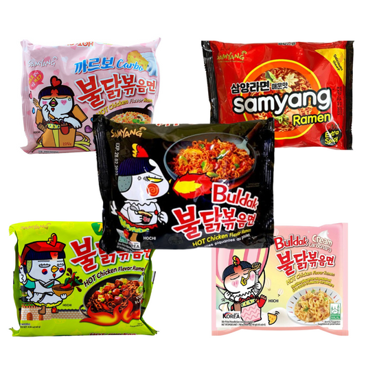 Pack of 5 Deal (1  Hot Chicken , 1 carbo, 1 jajjang, 1 creamy, 1 Ramen Spicy soupy)