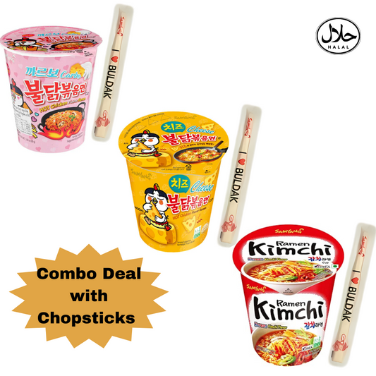 Samyang Combo Cup Noodles Kimchi+ Yellow Cheese+ Pink Carbonara (Pack of 3) Korean Noodles