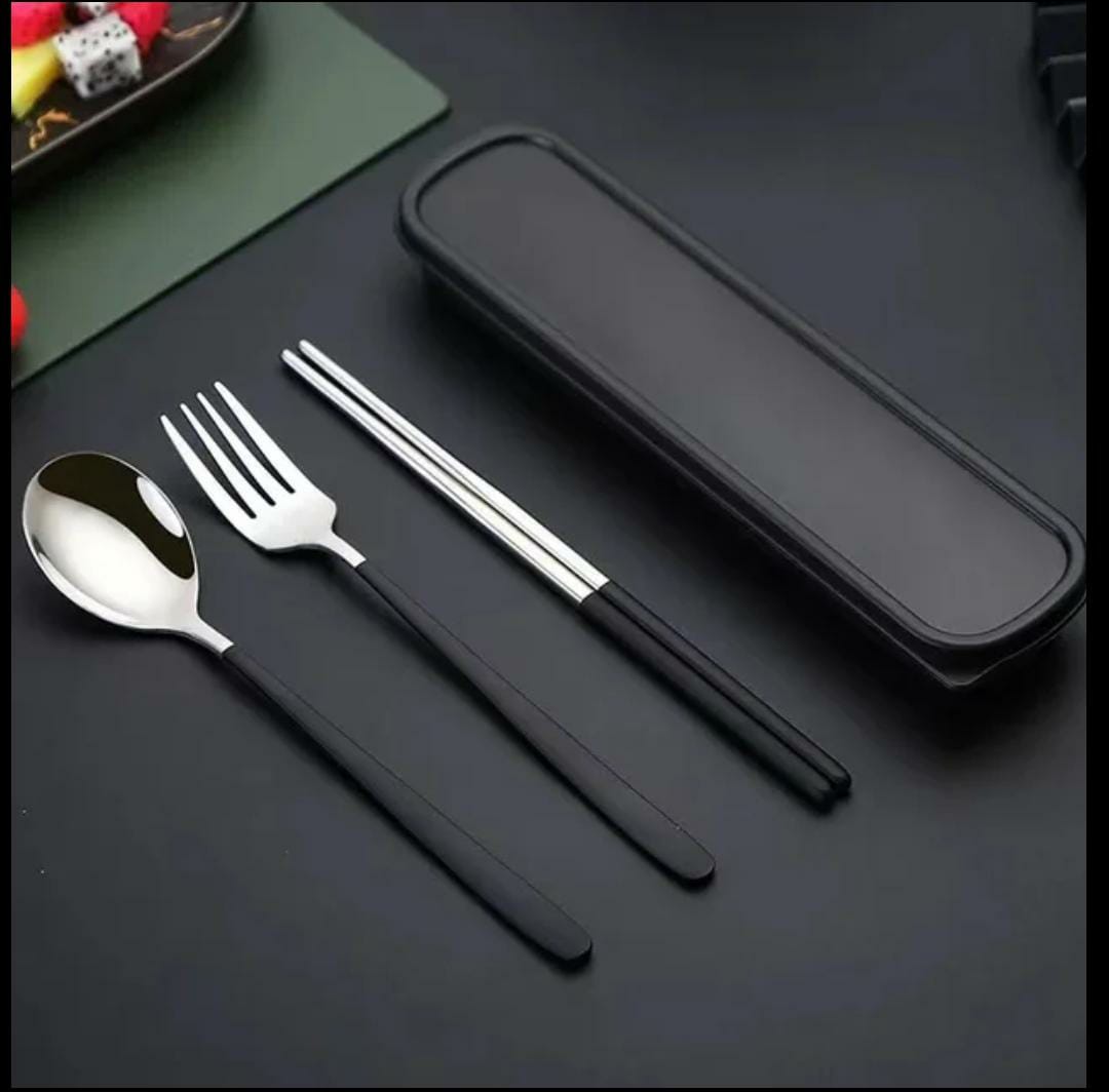 Cutlery Set ( Forks, Spoons & Chopsticks ) 3in1 Stainless Steel Dinnerware With Box (KOREAN)