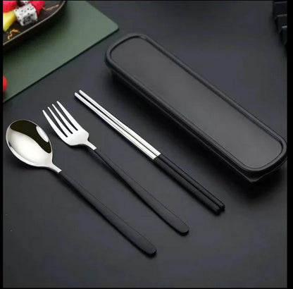 Cutlery Set ( Forks, Spoons & Chopsticks ) 3in1 Stainless Steel Dinnerware With Box (KOREAN)