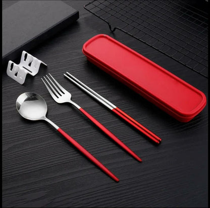 Cutlery Set ( Forks, Spoons & Chopsticks ) 3in1 Stainless Steel Dinnerware With Box (KOREAN)