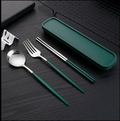 Cutlery Set ( Forks, Spoons & Chopsticks ) 3in1 Stainless Steel Dinnerware With Box (KOREAN)